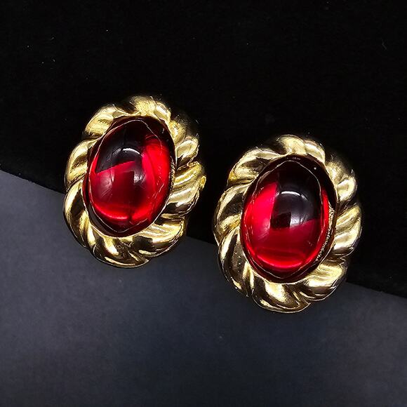 Interchangeable Clip On Earrings Gold Tone Moghul Cabochon Vintage Jewelry - Picture 9 of 10